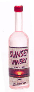 Dollhouse Miniature Sunset Rose Wine Bottle